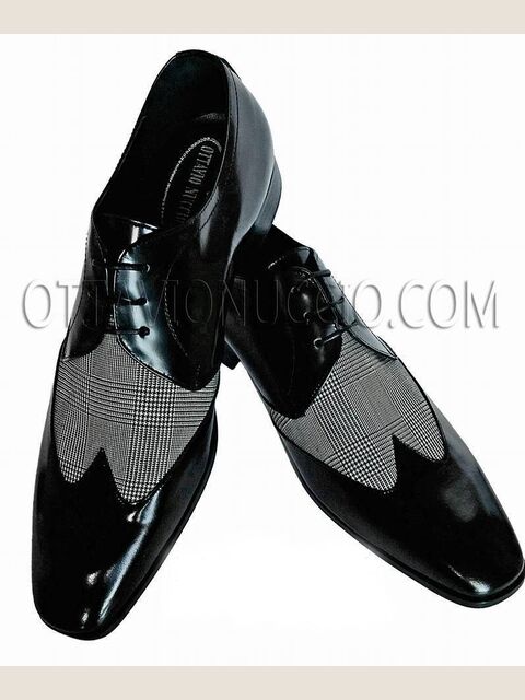 Scarpa allacciata bicolore nero-principe di Galles nero