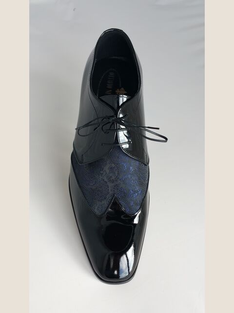Scarpa allacciata bicolore nero-damascato blu