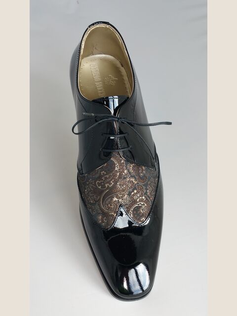 Scarpa allacciata bicolore nero-damascato marrone