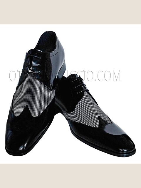Scarpa allacciata bicolore nero-pied de poule