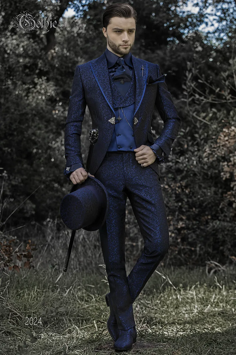 Abito sposo damascato blu stile gotico 1