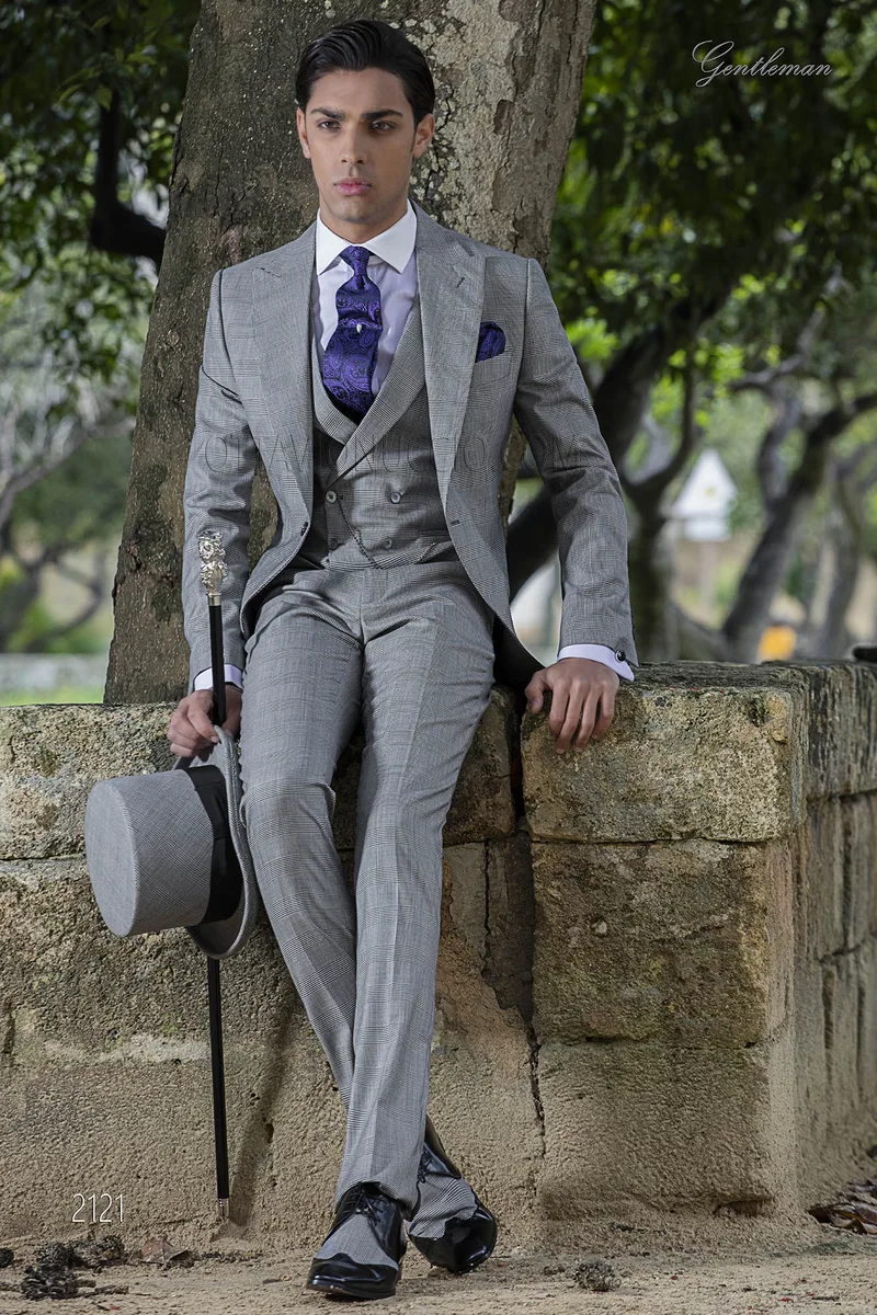Abito da sposo tight moderno in principe di Galles grigio – fi