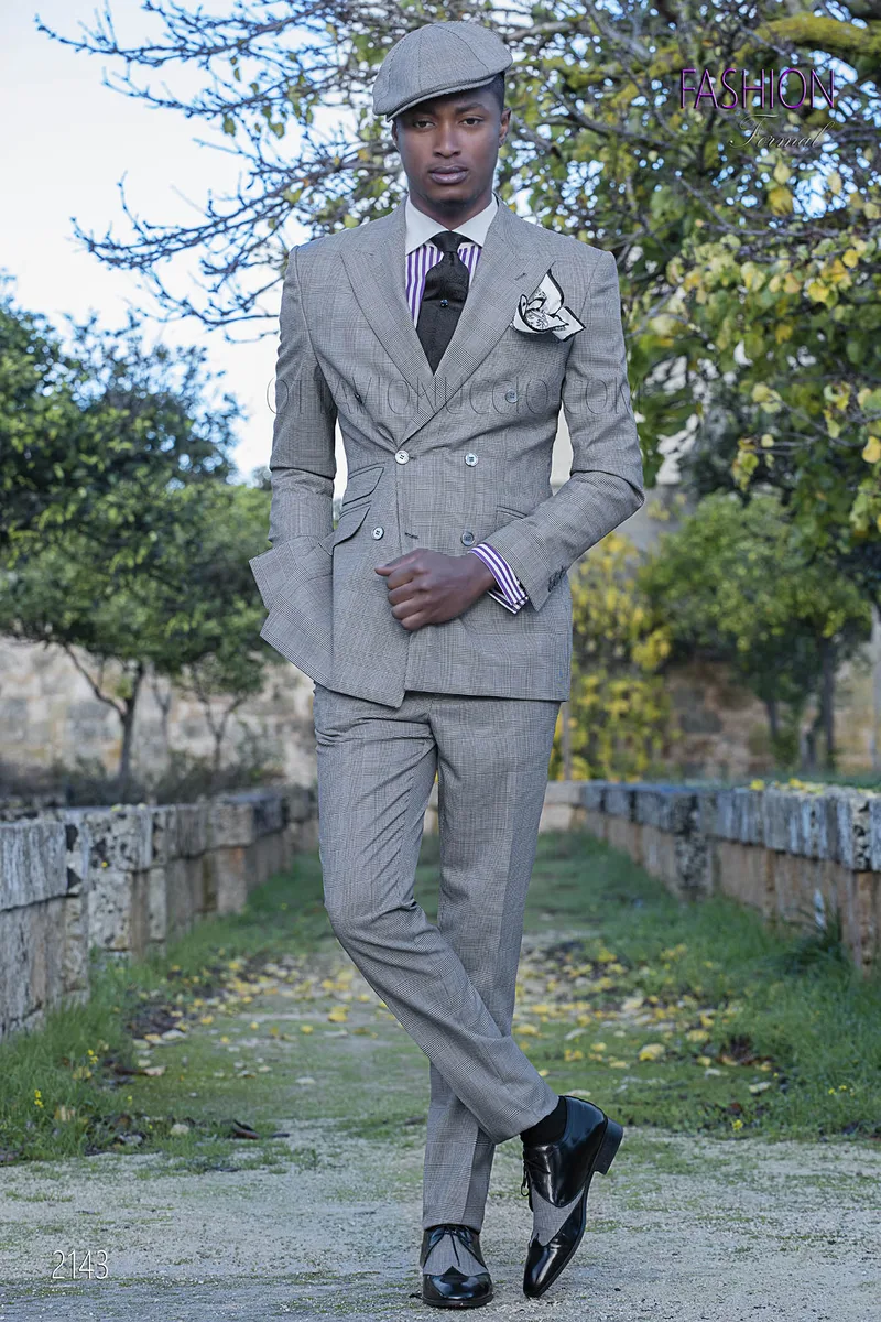 Abito da sposo doppiopetto fashion tessuto principe di Galles grigio 1