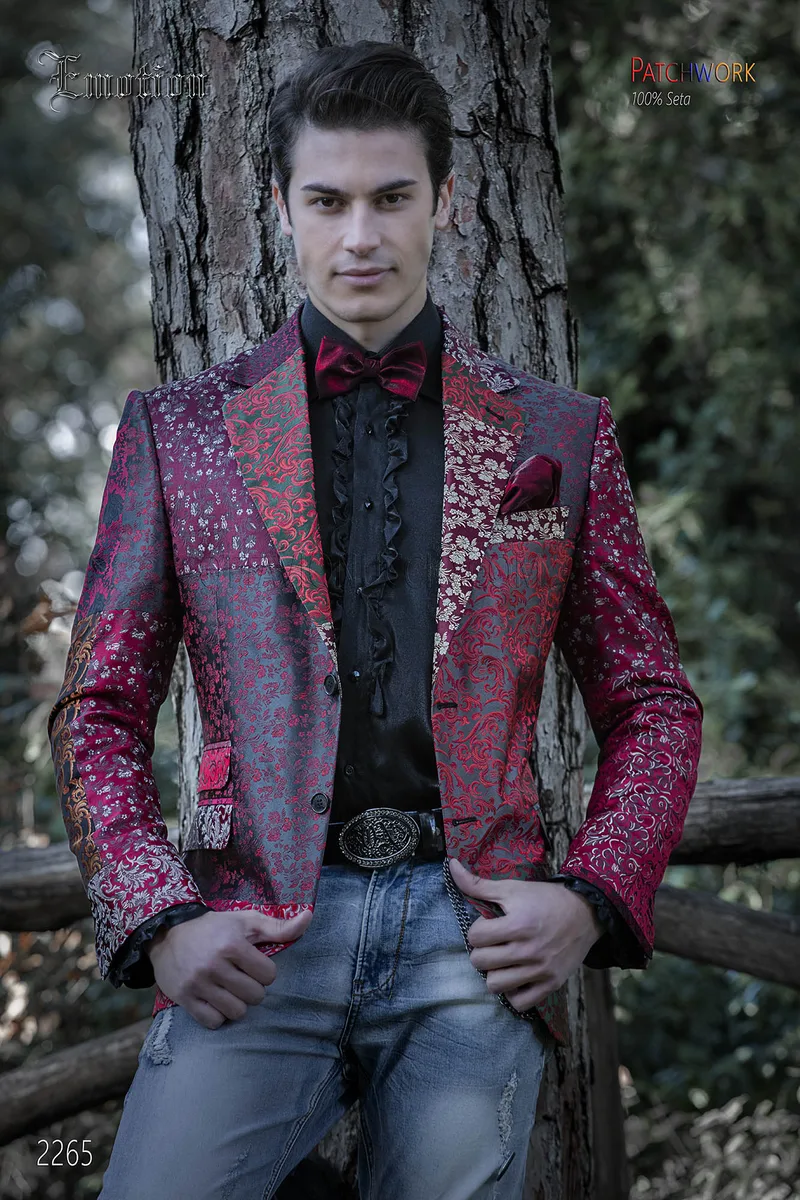 Giacca patchwork uomo seta toni rossi 1