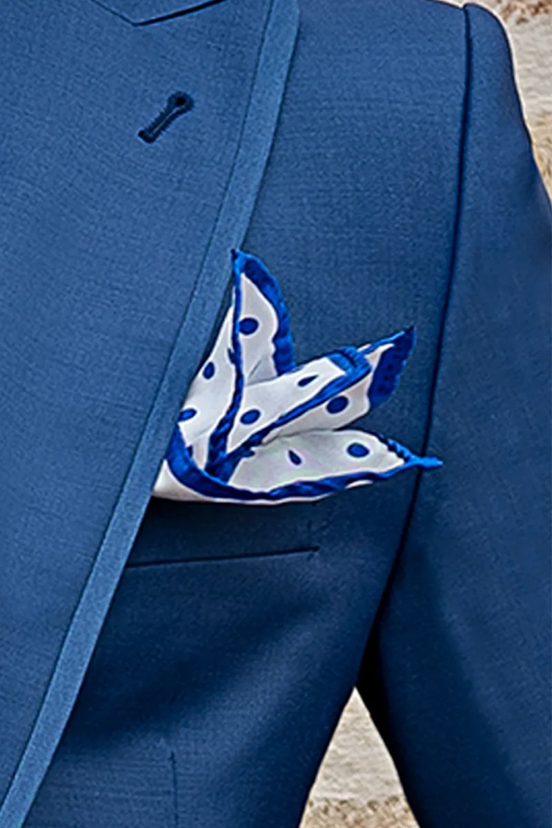 Abito sposo uomo giacca blu royal, gilet e pantalone pied de poule 4