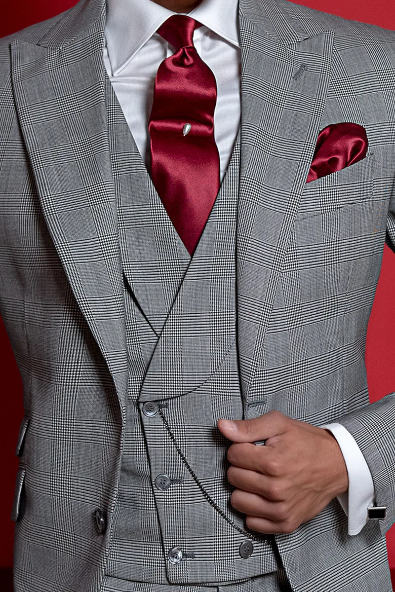 Vestito da cerimonia uomo grigio Principe di Galles 2