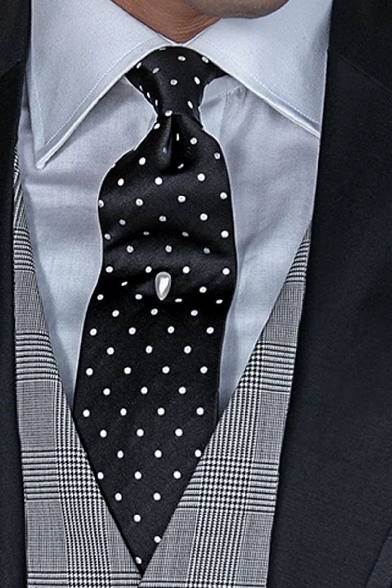 Abito cerimonia uomo fashion nero, gilet e pantalone principe di Galles grigio 2