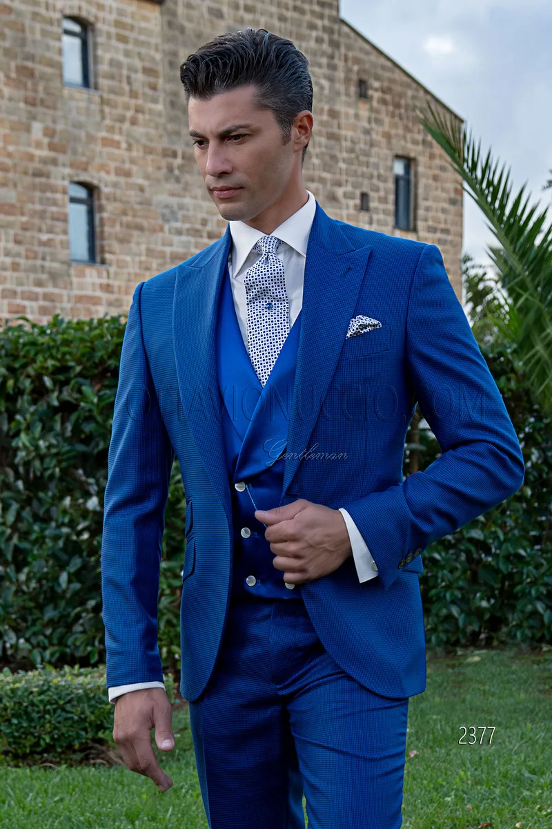 Abito uomo cerimonia fashion pied de poule blu royal 1