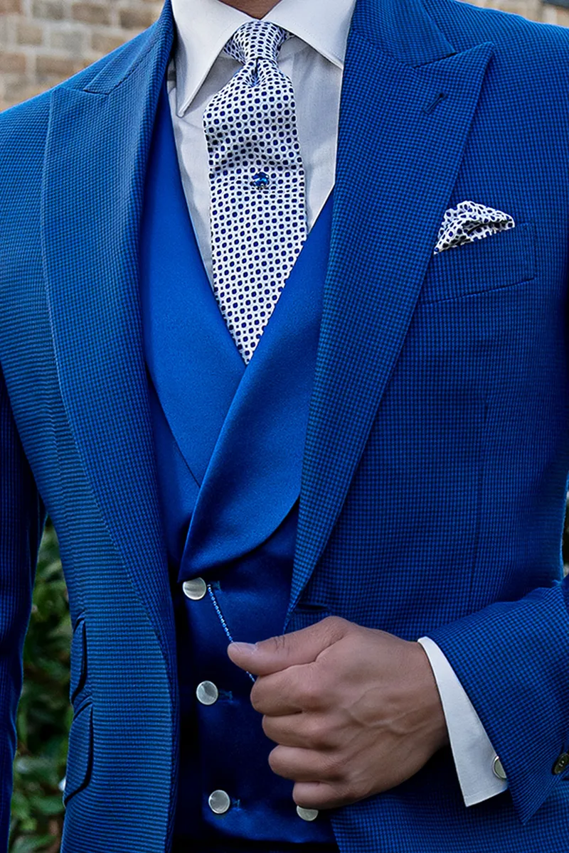 Abito uomo cerimonia fashion pied de poule blu royal 2