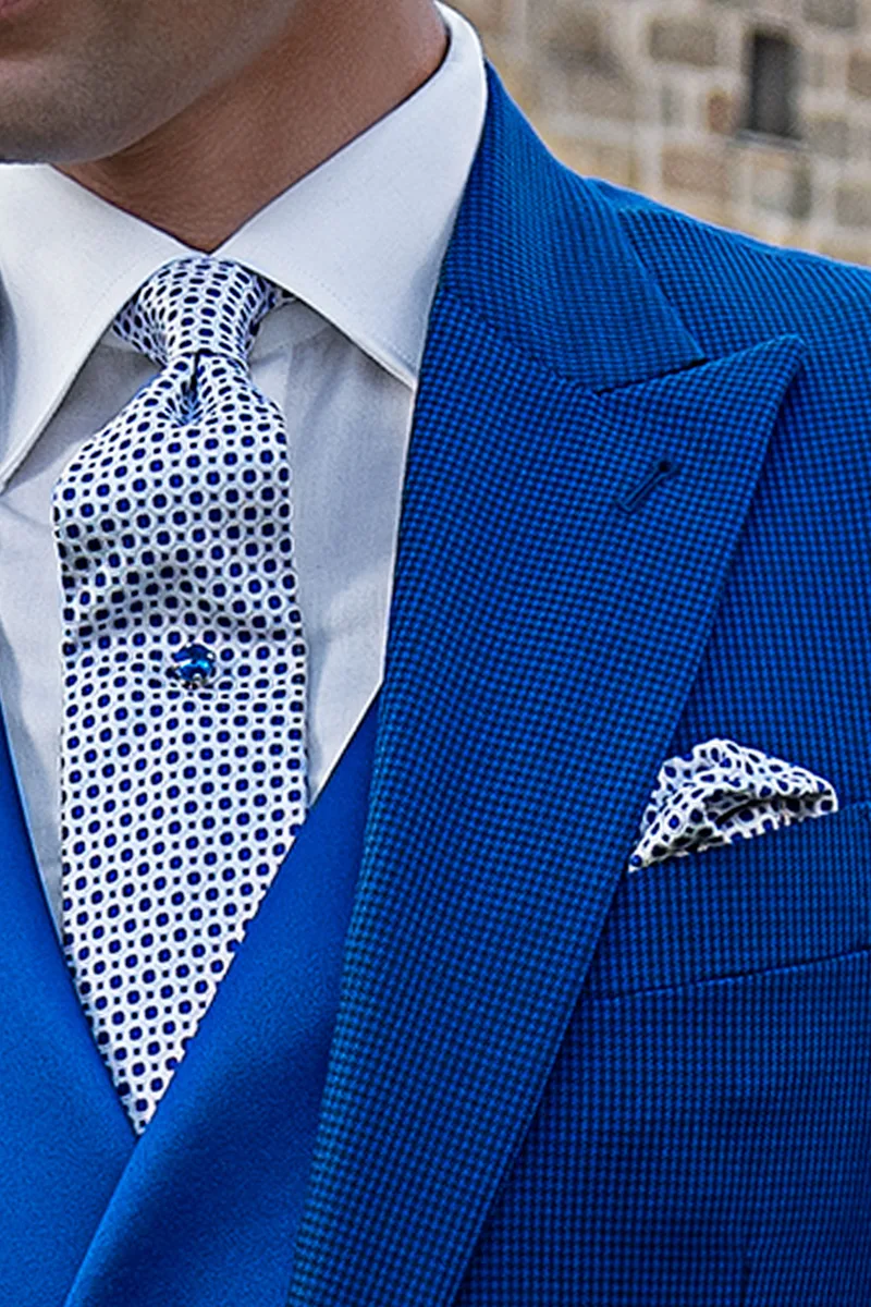 Abito uomo cerimonia fashion pied de poule blu royal 3