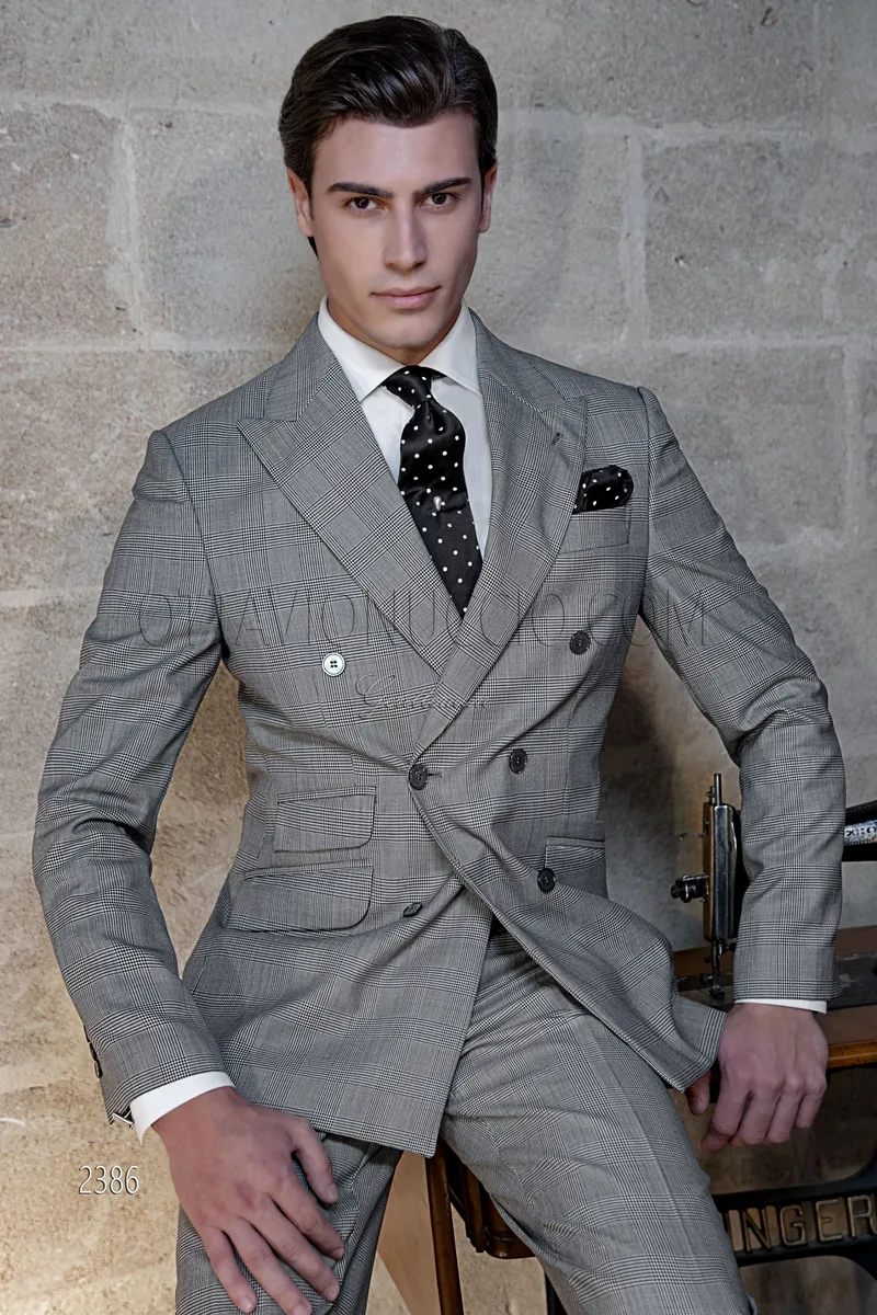Vestito vintage doppiopetto uomo principe di Galles grigio 1