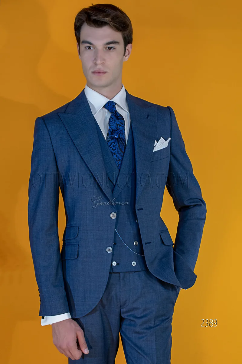 Abito cerimonia classico principe di Galles blu 1