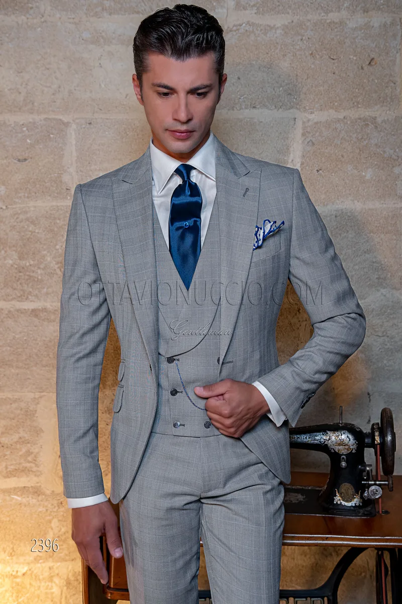 Vestito uomo sposo 3 pezzi principe di Galles grigio 1