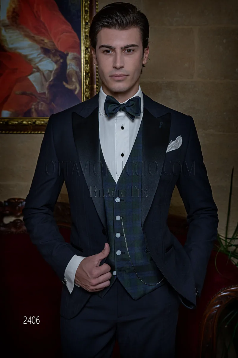 Vestito smoking uomo da red carpet blu a quadri 1