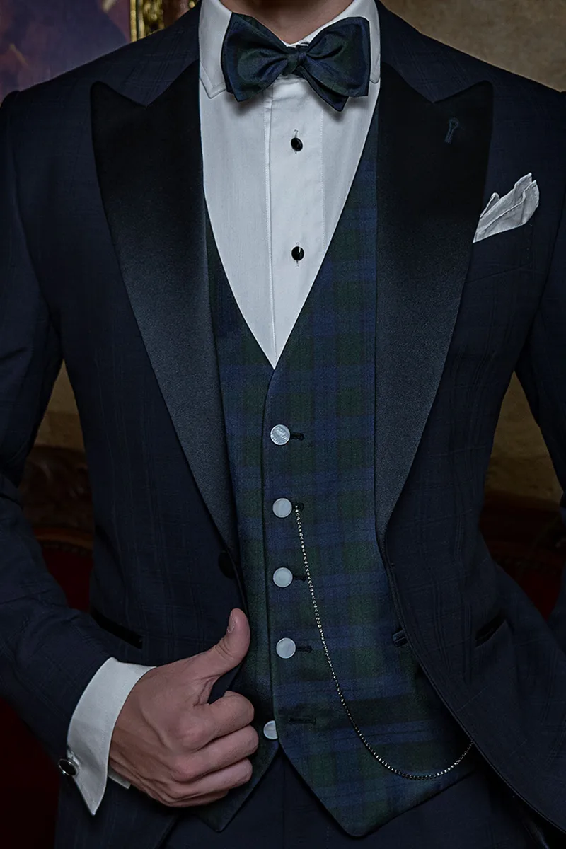 Vestito smoking uomo da red carpet blu a quadri 3