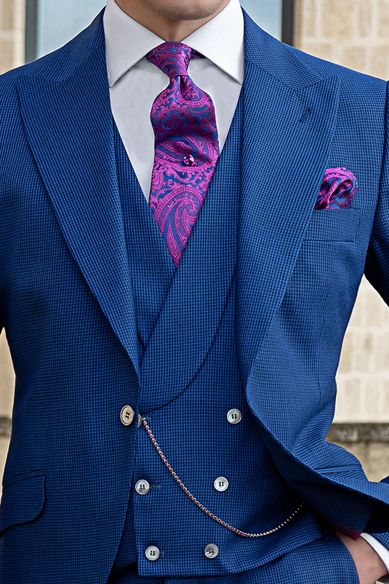 Vestito da sposo moderno blu royal pied de poule 2