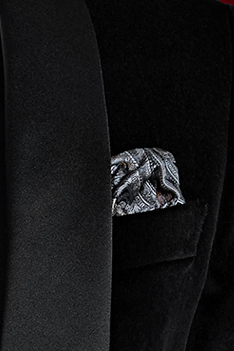 Smoking uomo elegante da sera velluto nero, gilet e pantalone pied de poule 4