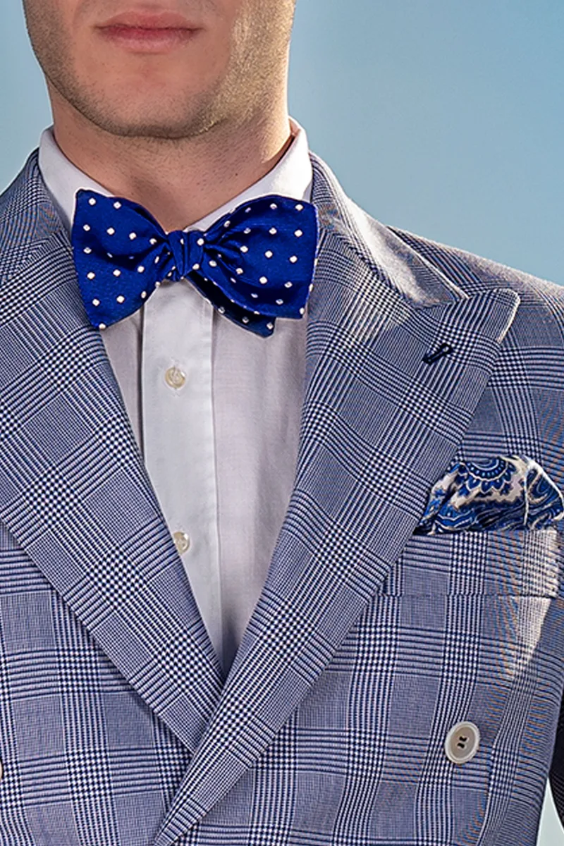 Vestito matrimonio estivo uomo doppiopetto principe di Galles blu 2