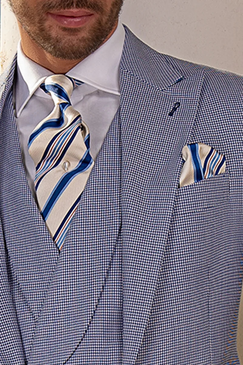 Abito vintage uomo matrimonio estivo in pied de poule blu royal 3