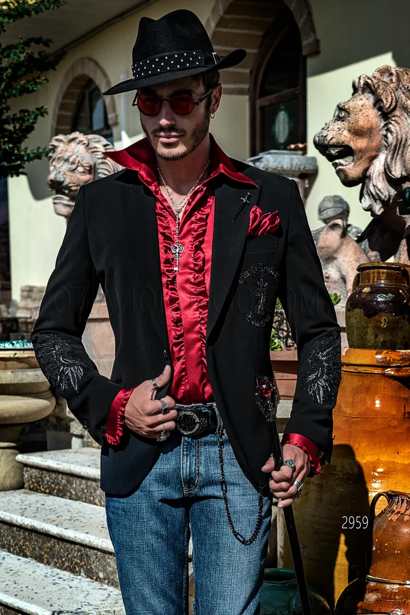 Blazer uomo nero con ricamo particolare motivi aquila 1