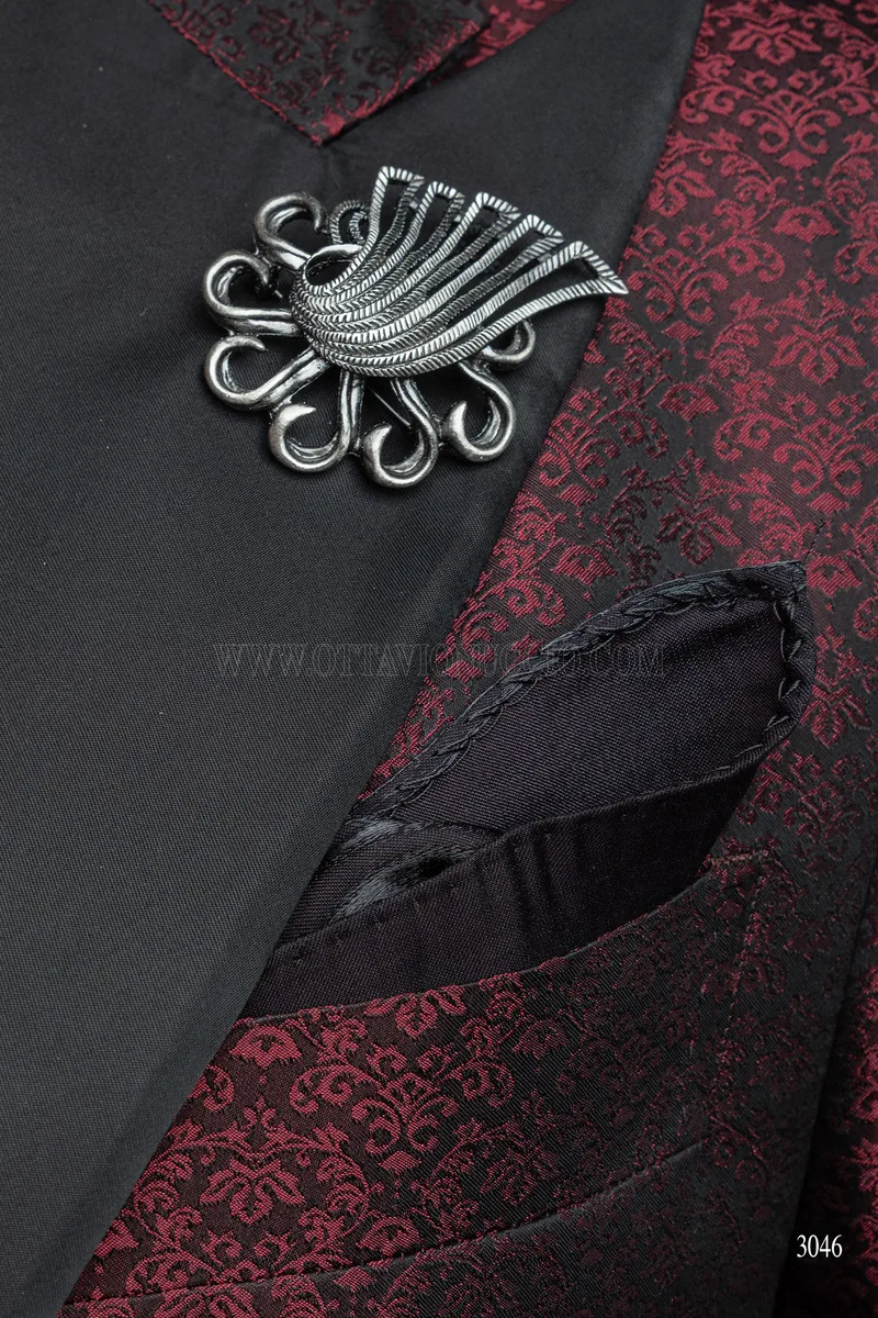Frac bordeaux stile steampunk uomo con rever a contrasto - Disponibilità Limitata 5
