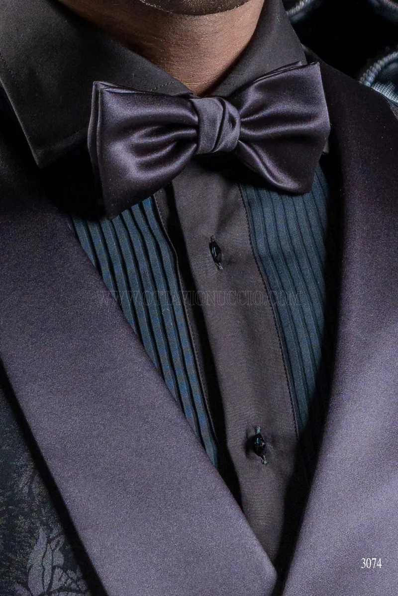 Smoking sciallato bianco, pantalone e gilet neri – Papillon