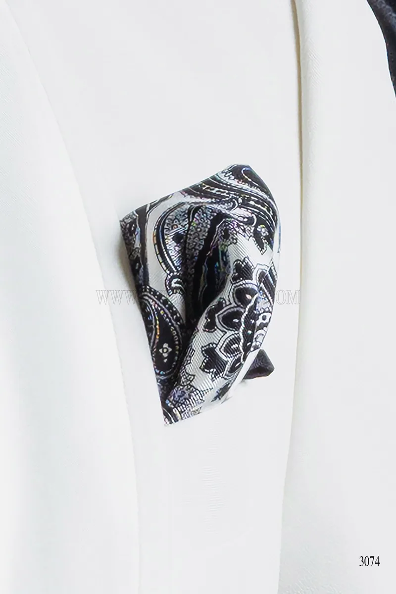 Smoking sciallato bianco, pantalone e gilet neri – Fazzoletto