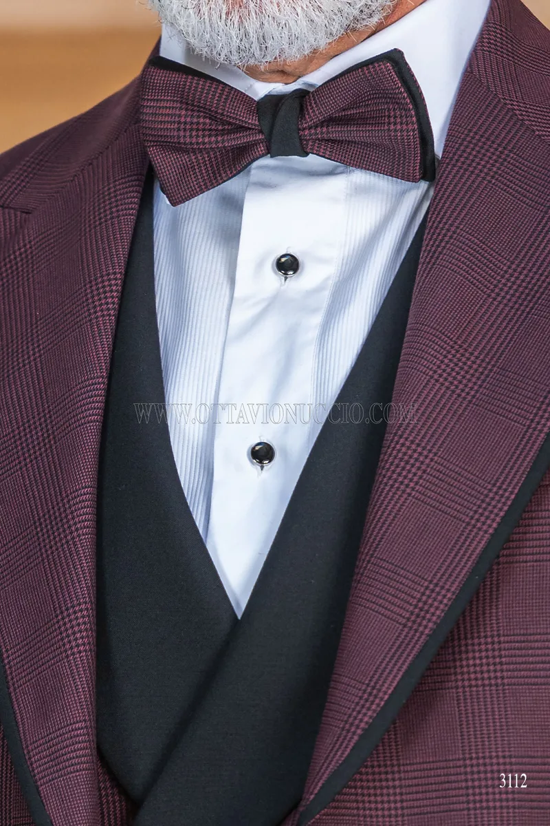Abito cerimonia uomo bordeaux in principe di Galles pantalone nero 5