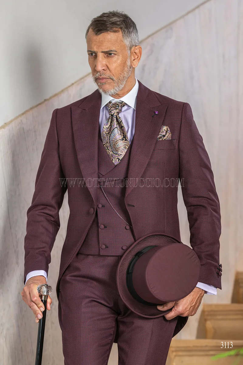 Abito da sposo tight moderno bordeaux principe di Galles 1