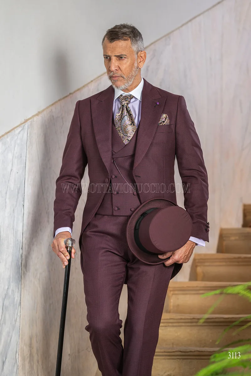 Abito da sposo tight moderno bordeaux principe di Galles 2