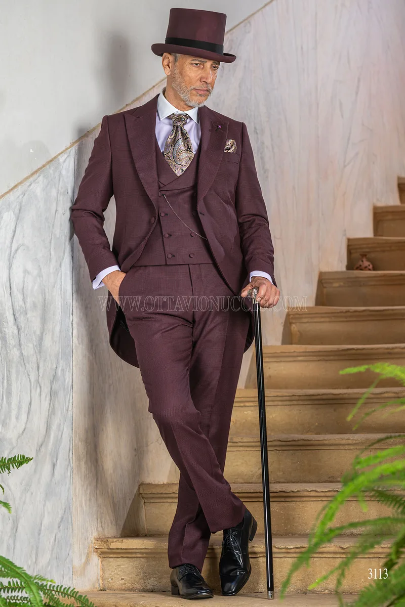 Abito da sposo tight moderno bordeaux principe di Galles 3