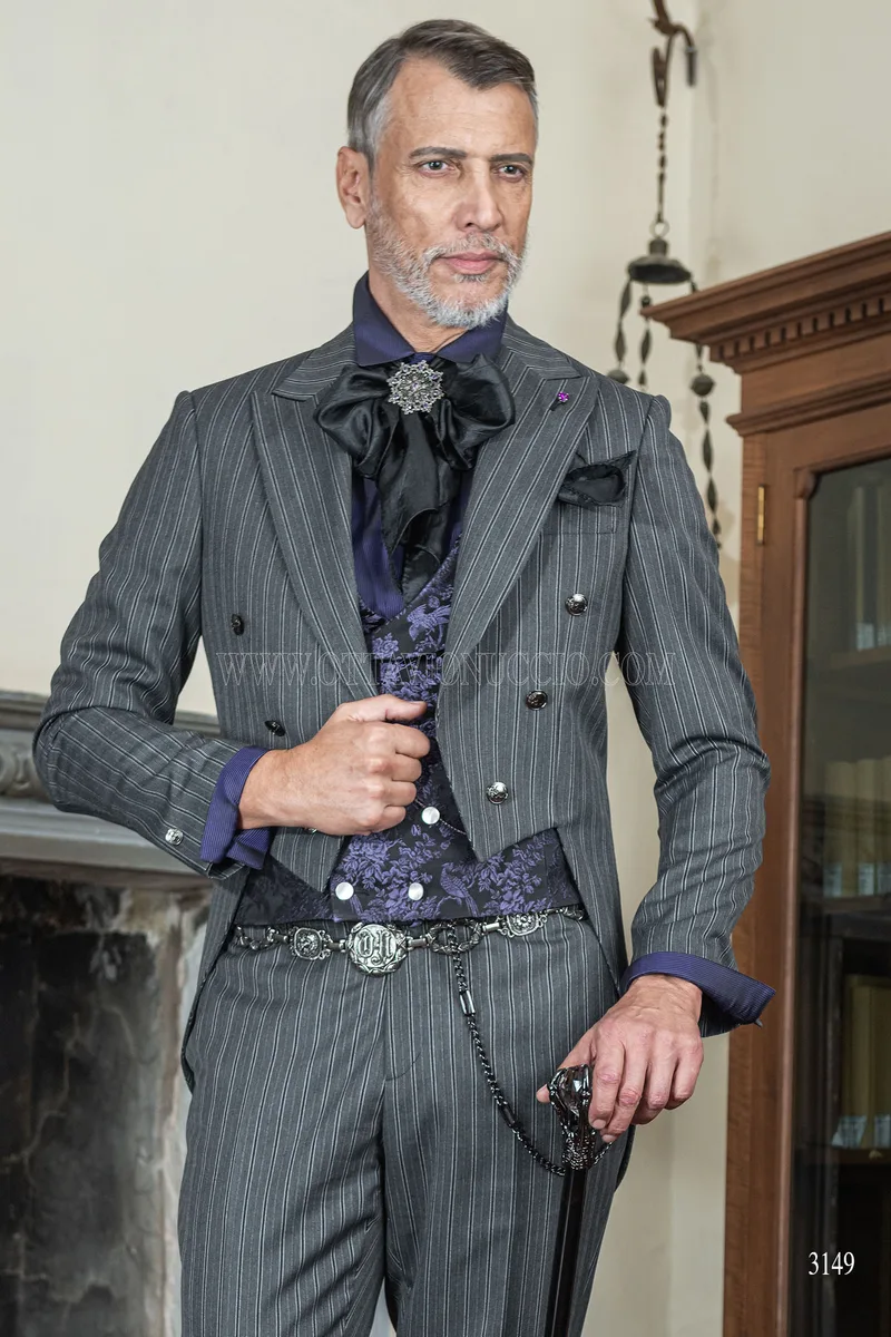 Frac uomo sposo steampunk gessato grigio 1