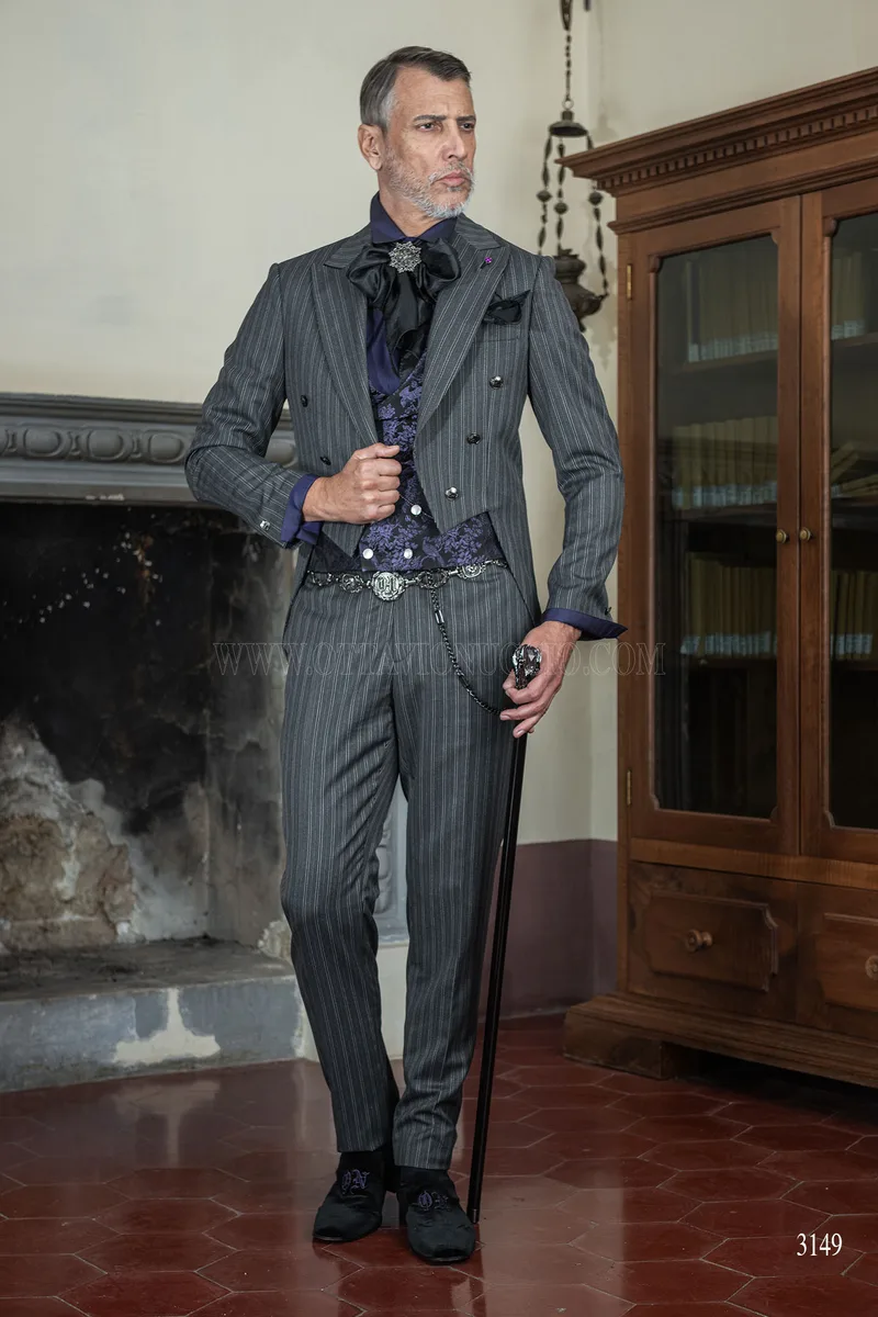 Frac uomo sposo steampunk gessato grigio 2