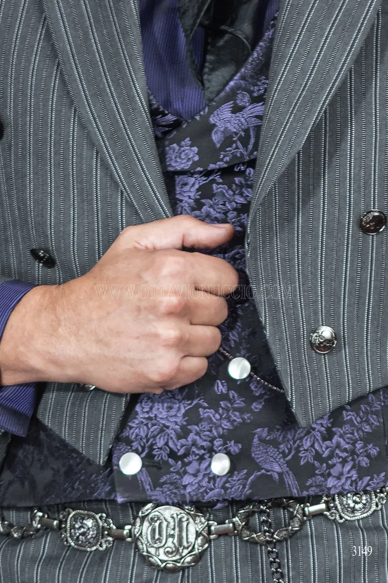 Frac uomo sposo steampunk gessato grigio 3