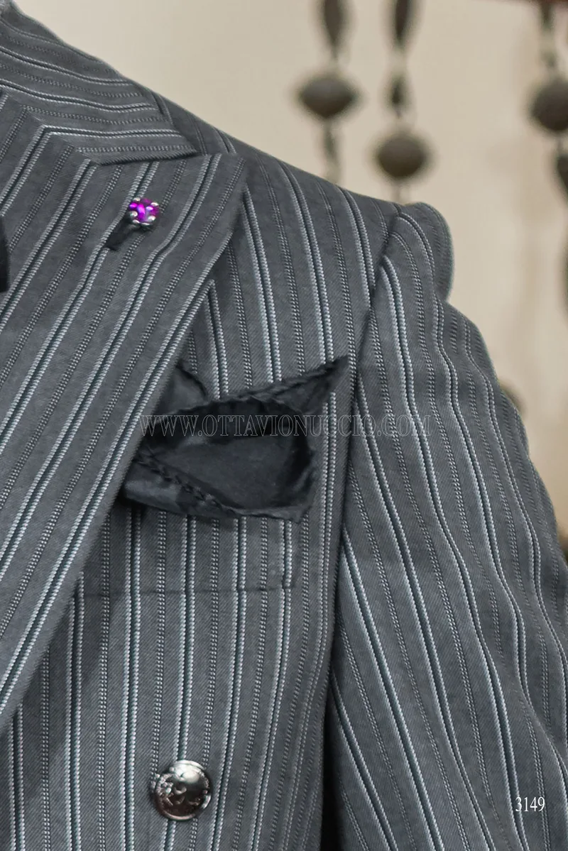 Frac uomo sposo steampunk gessato grigio 5