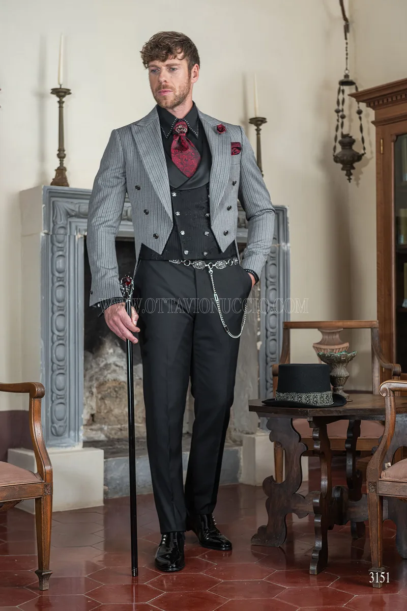 Frac uomo sposo steampunk gotico gessato grigio 2