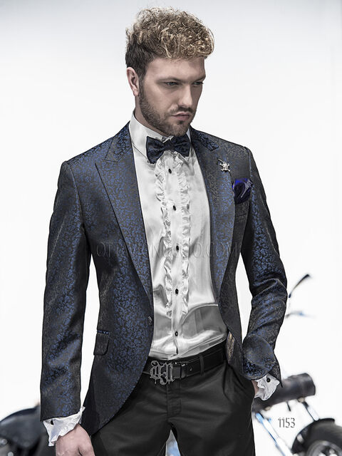 Abito sposo con giacca jacquard nero blu