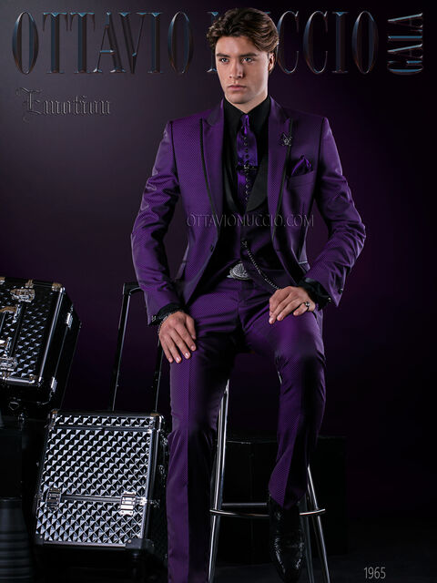 Vestito sposo uomo moderno viola e nero slim fit