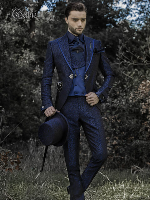 Abito sposo damascato blu stile gotico