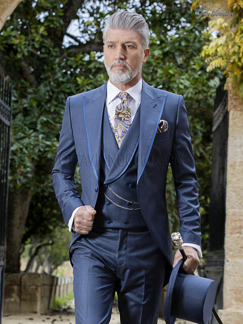 Vestito da sposo uomo fashion blu in misto lana