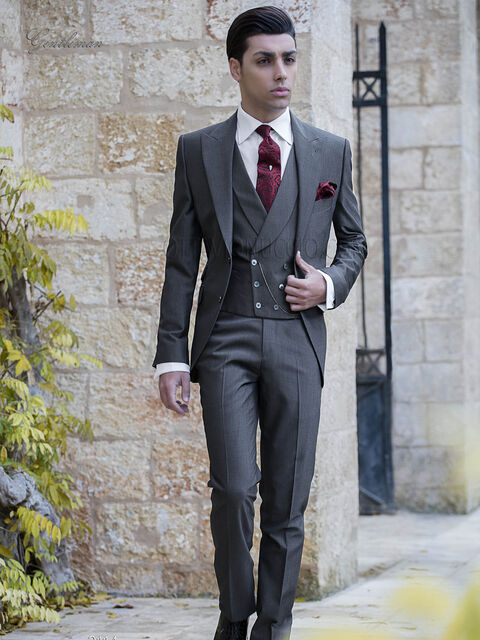 Vestito classico da cerimonia uomo grigio scuro in misto lana