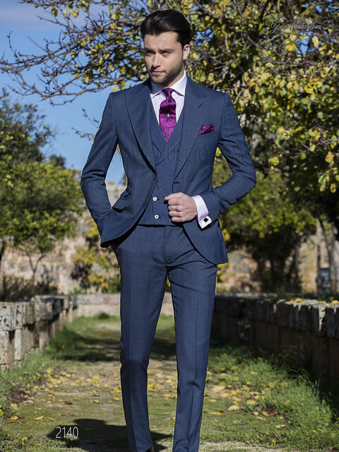 Abito da cerimonia uomo blu in tessuto principe di Galles