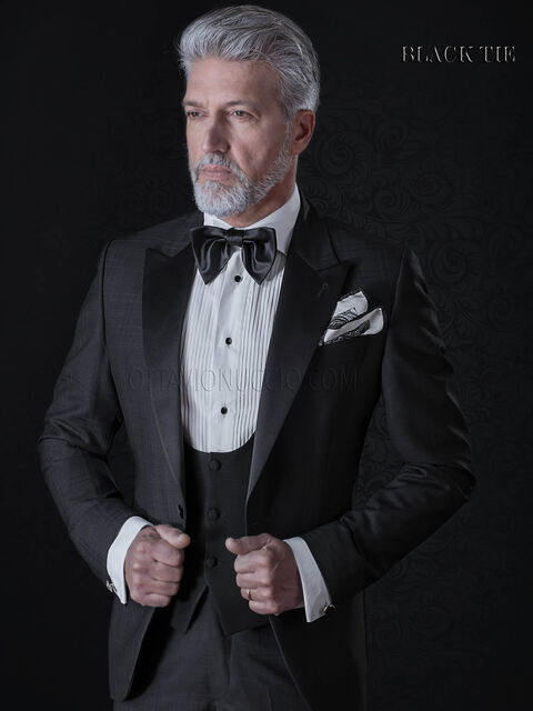 Smoking sposo nero elegante a quadri | Abito uomo elegante