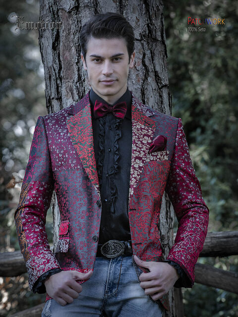Giacca patchwork uomo seta toni rossi
