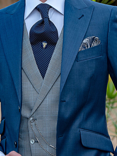 Gilet doppiopetto con rever principe di Galles grigio