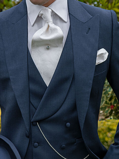 Gilet doppiopetto blu in pura lana con bottoni foderati