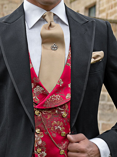 Gilet sciallato damascato rosso