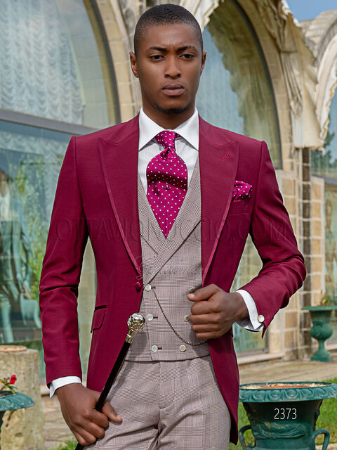 Abito sposo demi-tight moderno fucsia, gilet e pantaloni principe di Galles
