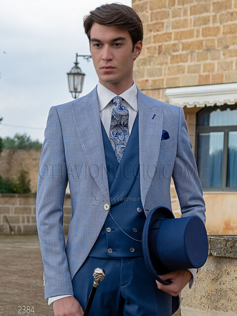 Vestito tight moderno sposo principe di Galles check blu