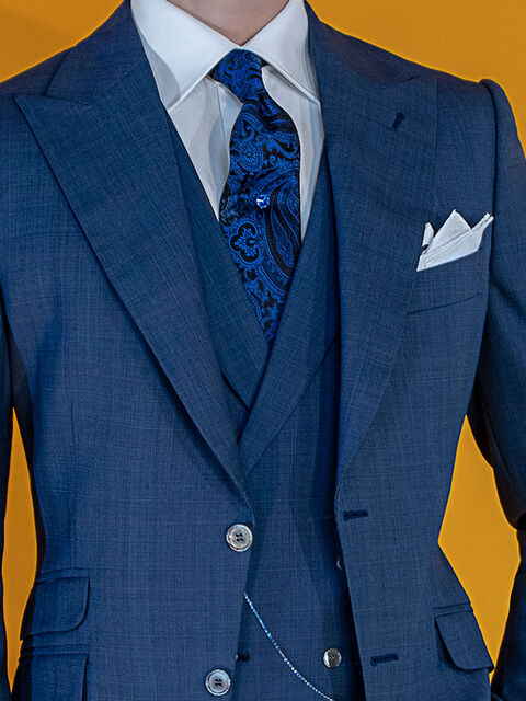 Gilet doppiopetto con rever principe di Galles blu royal